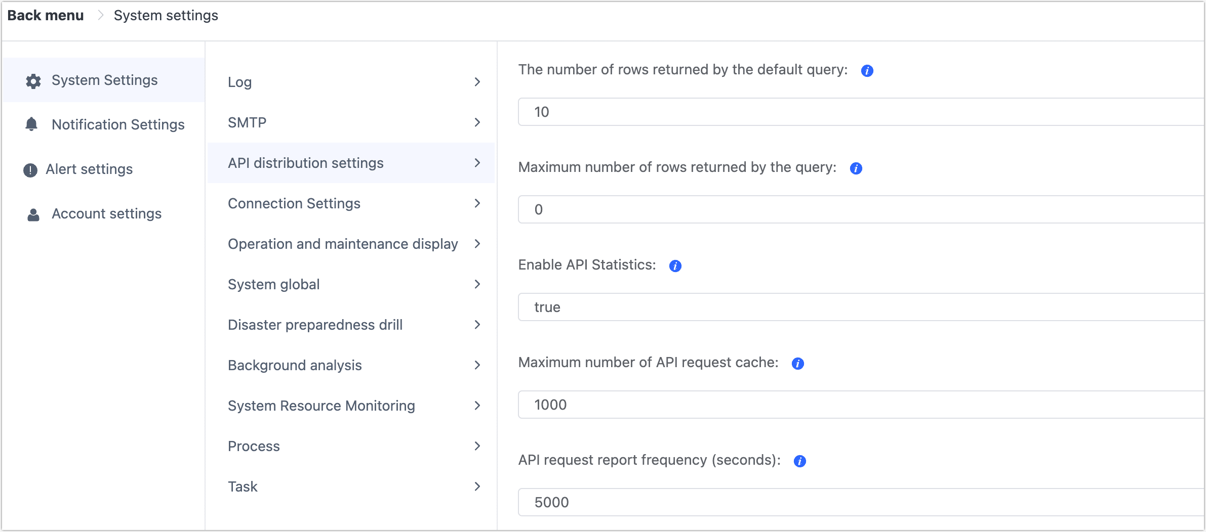 API Distribution Settings