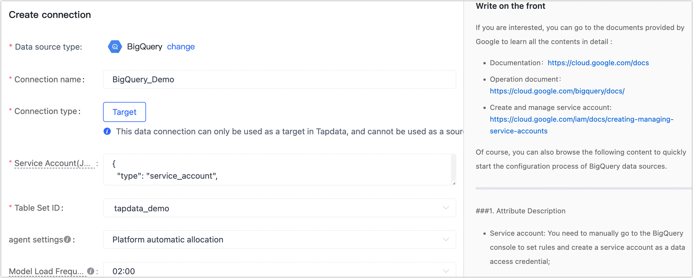 Configure BigQuery Connection Information