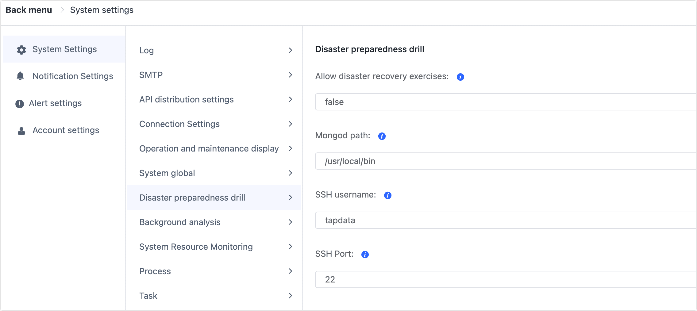 Disaster Drill Settings