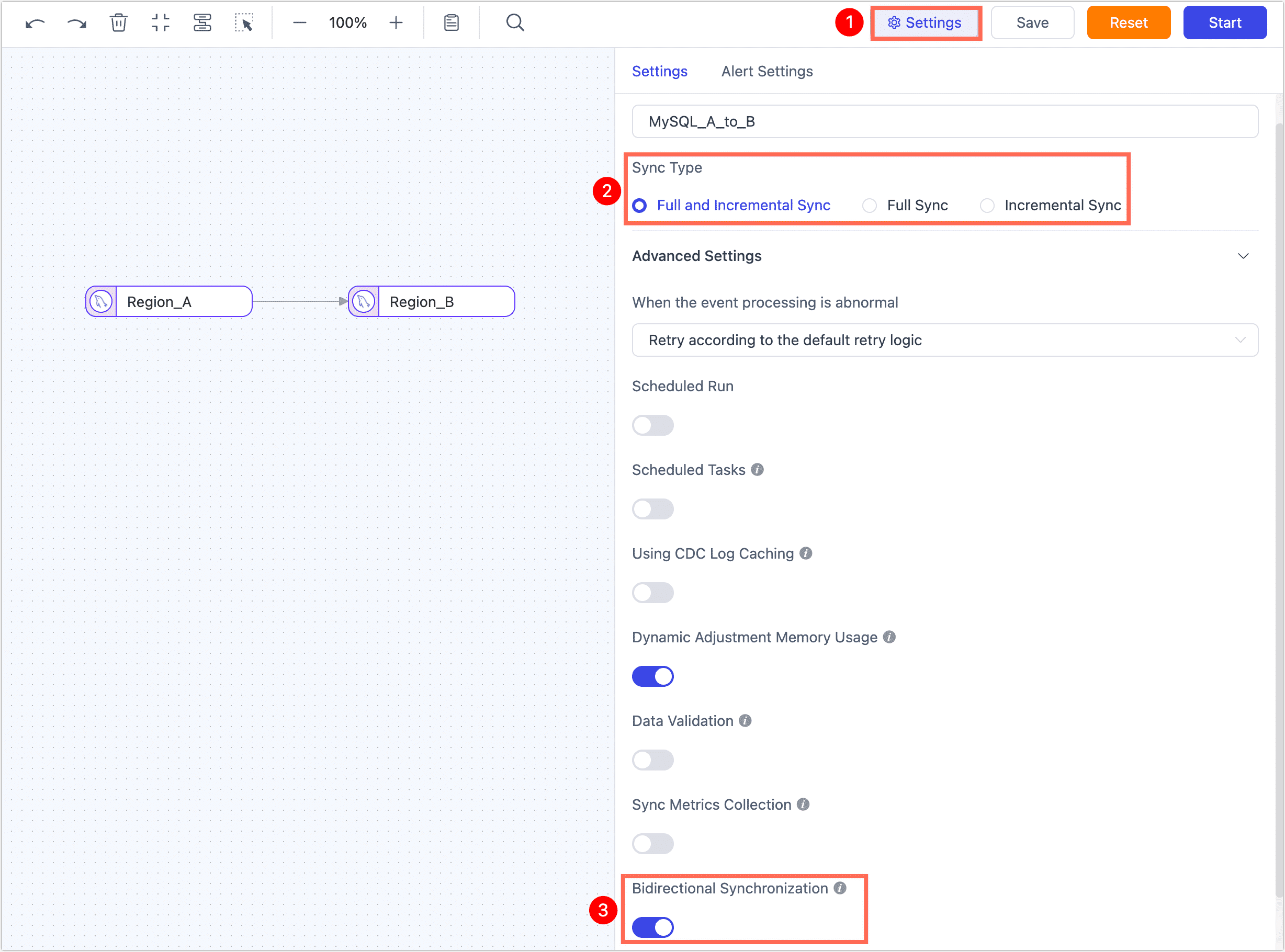 Forward sync task settings