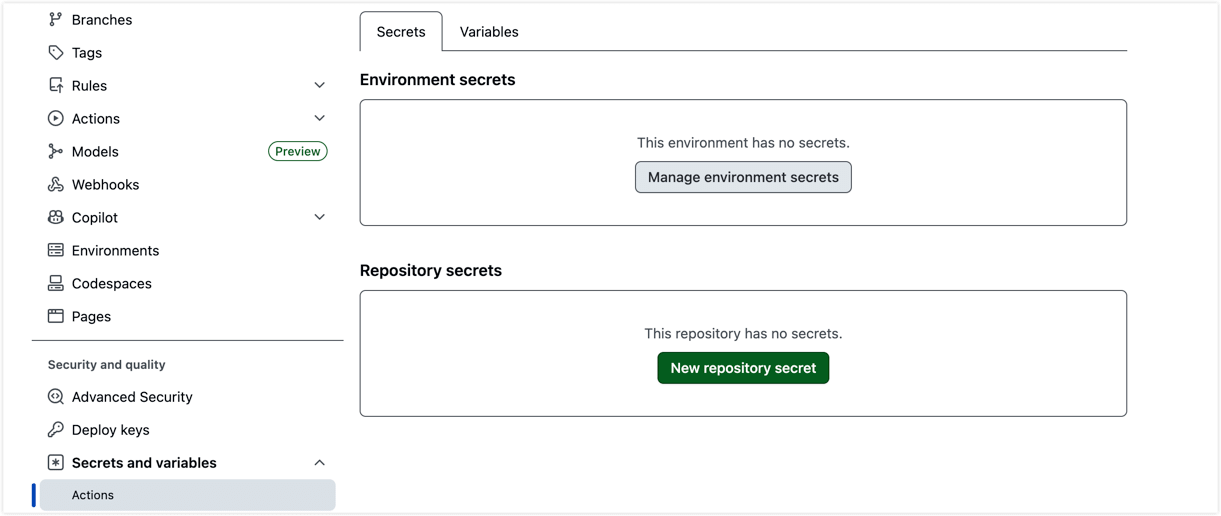 Configure GitHub Actions Secrets and Variables