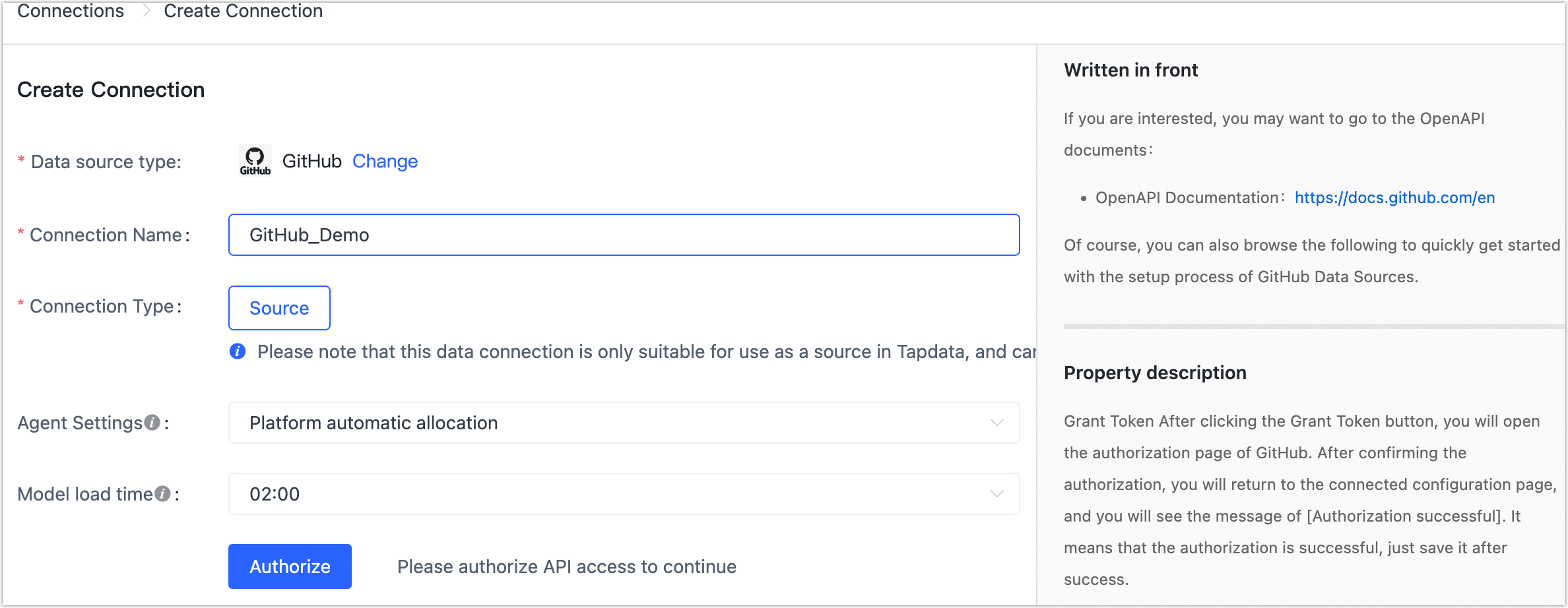 GitHub Connection Settings