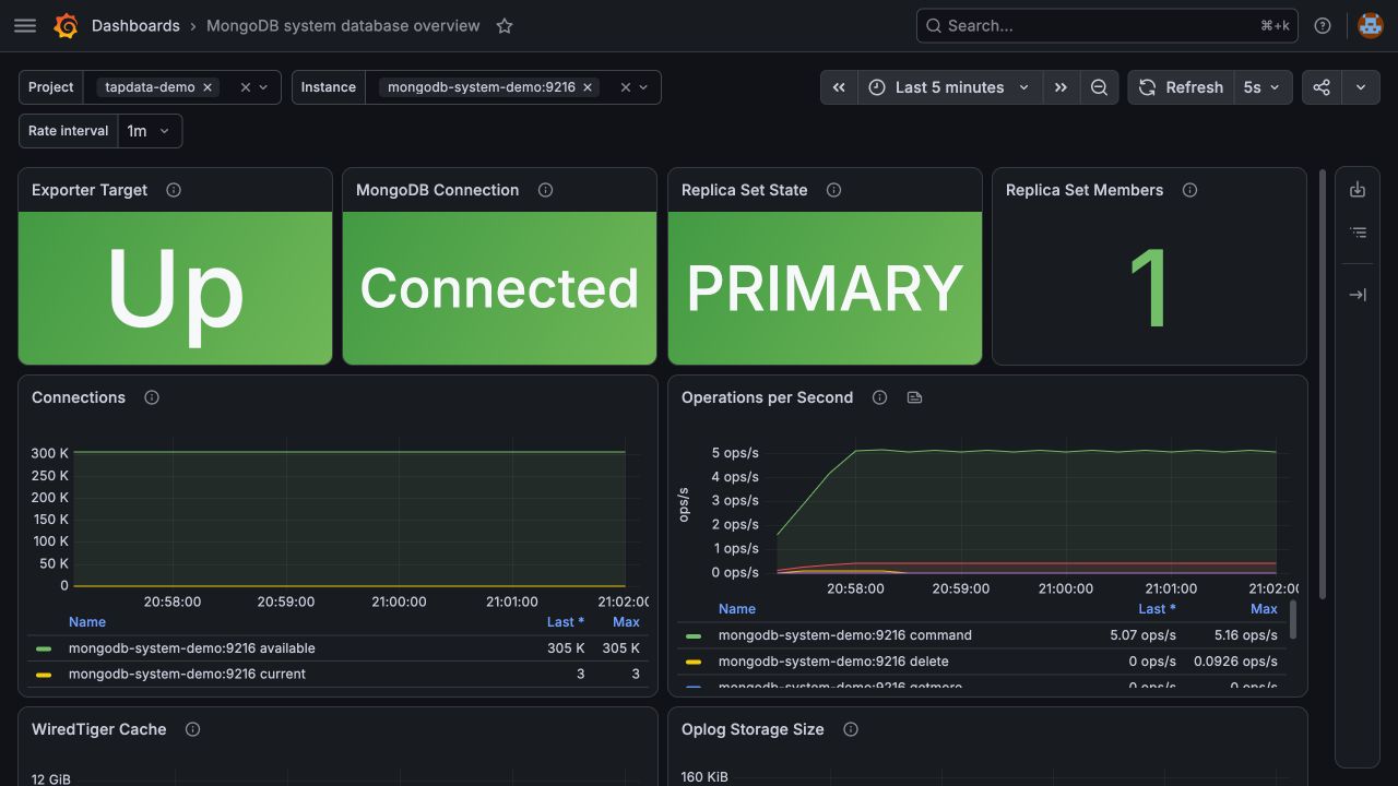 Expected MongoDB system database dashboard