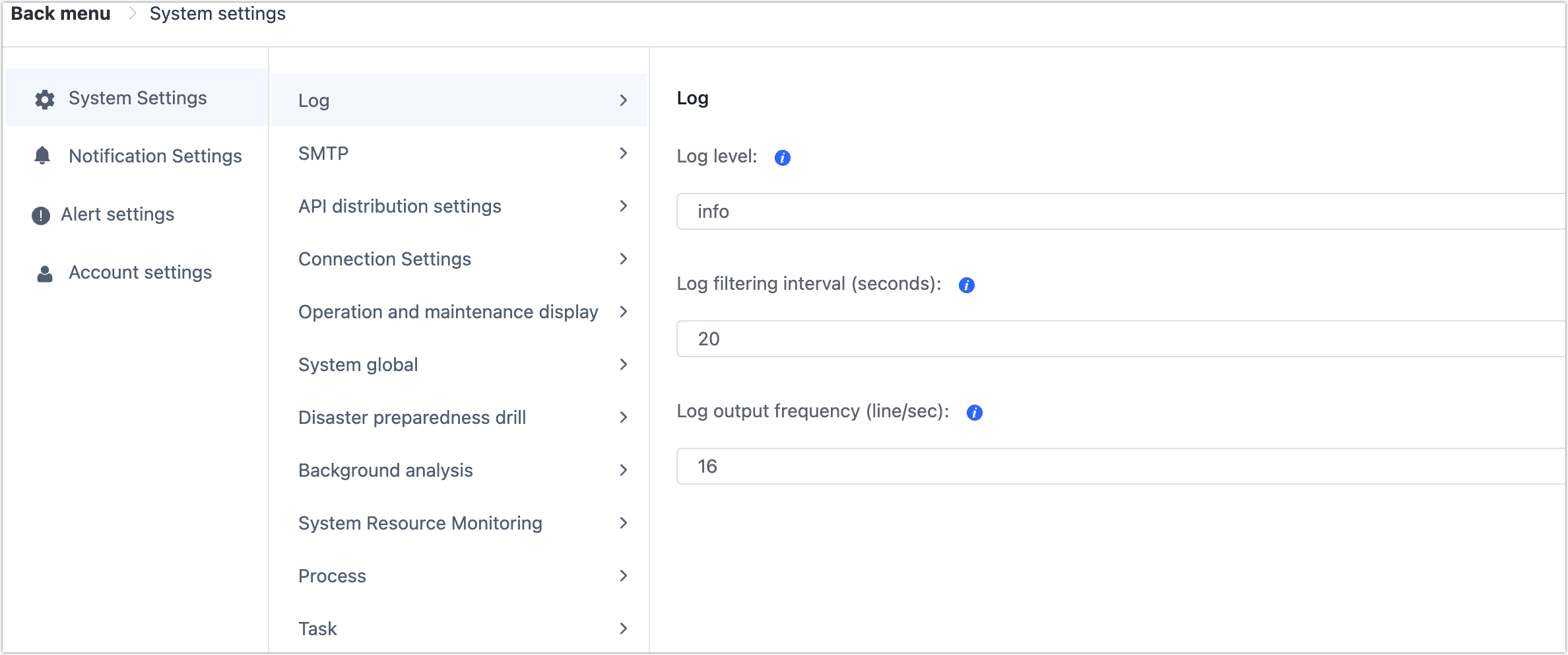 Log Settings