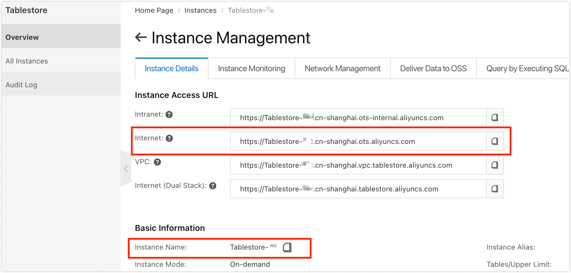 Get Tablestore Connection Address and Name