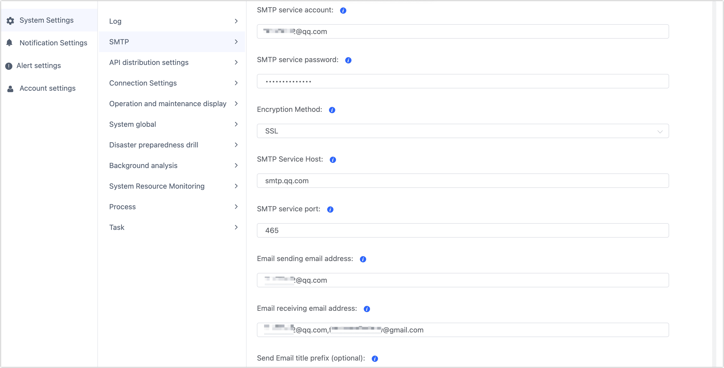 SMTP Service Settings