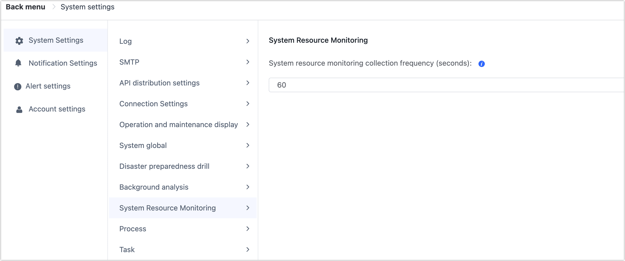 System Resource Monitoring Settings