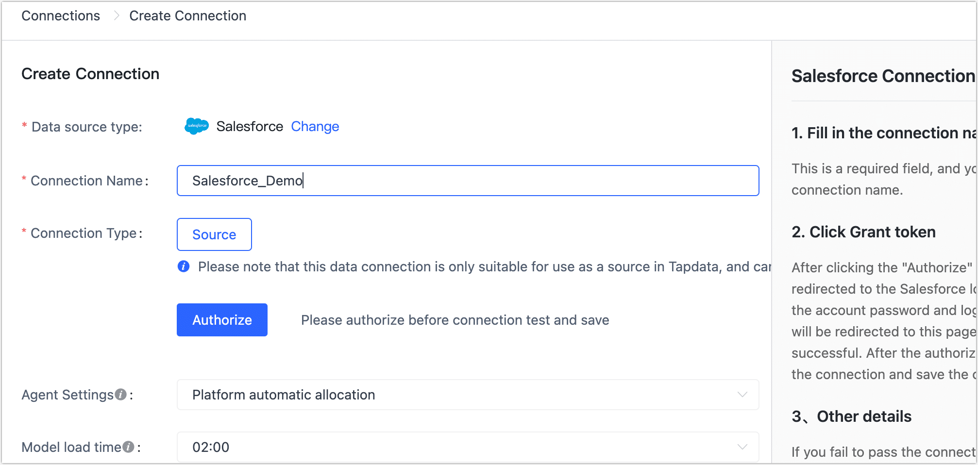 Salesforce Connection Example