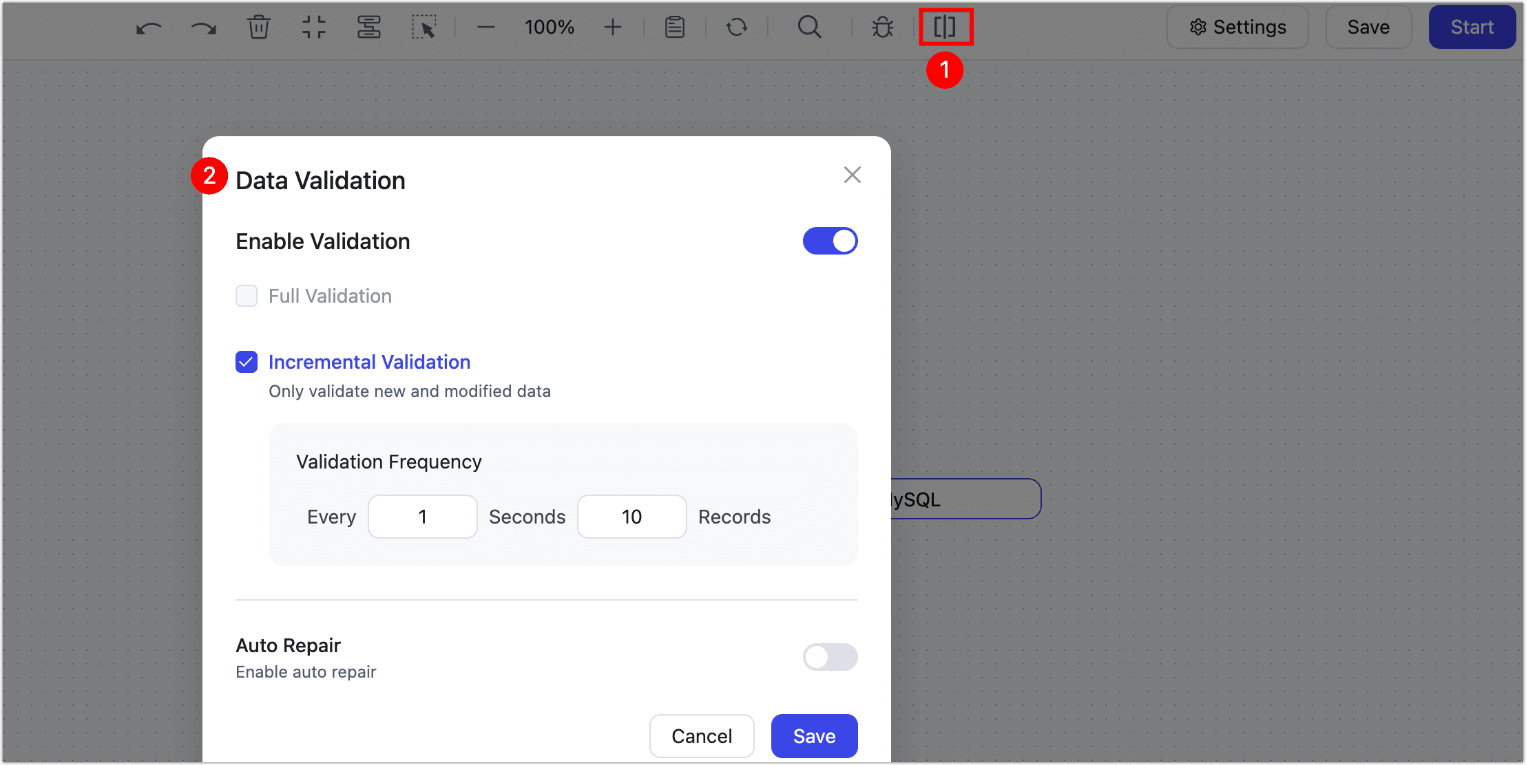 Incremental Validation Settings