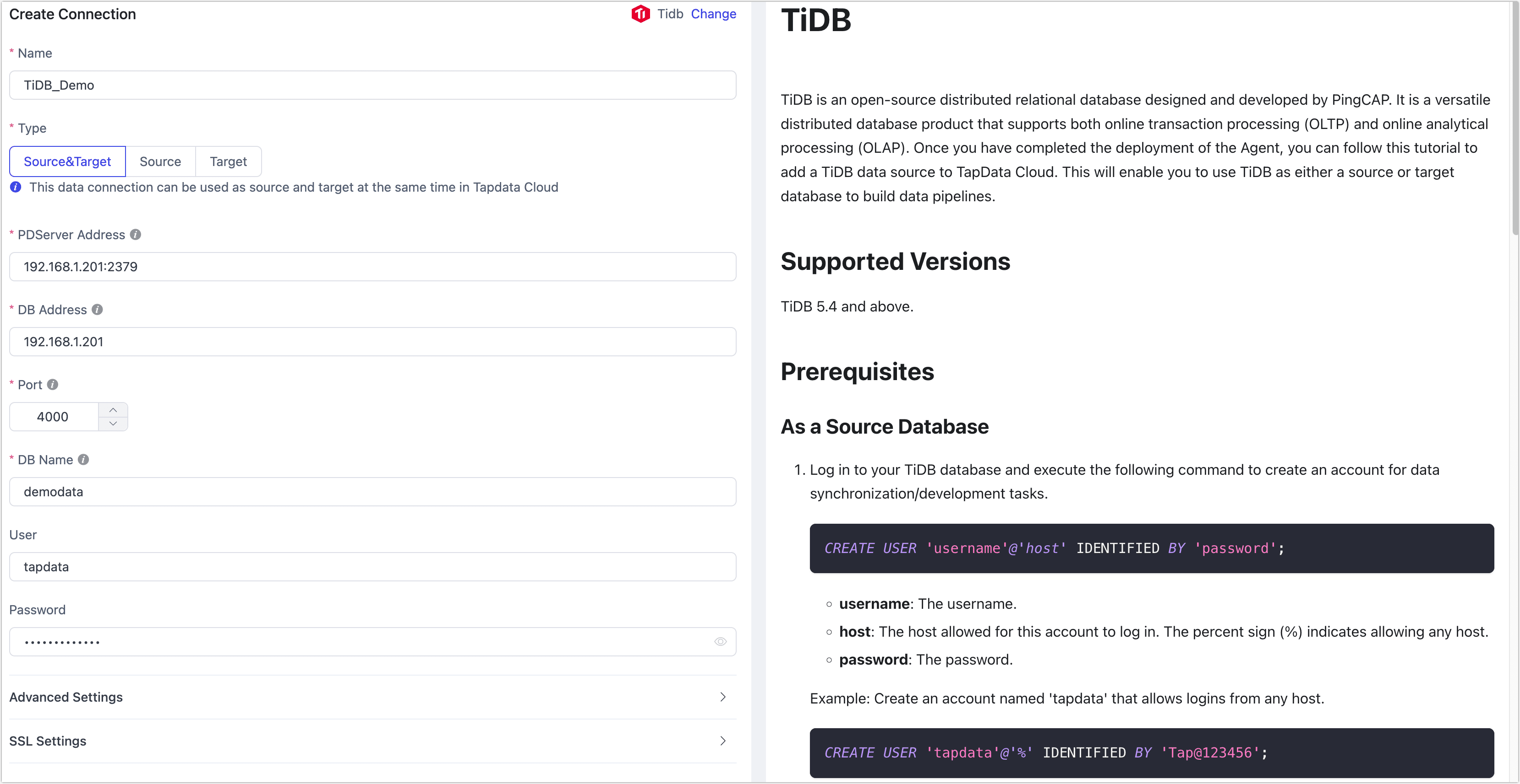 TiDB Connection Example